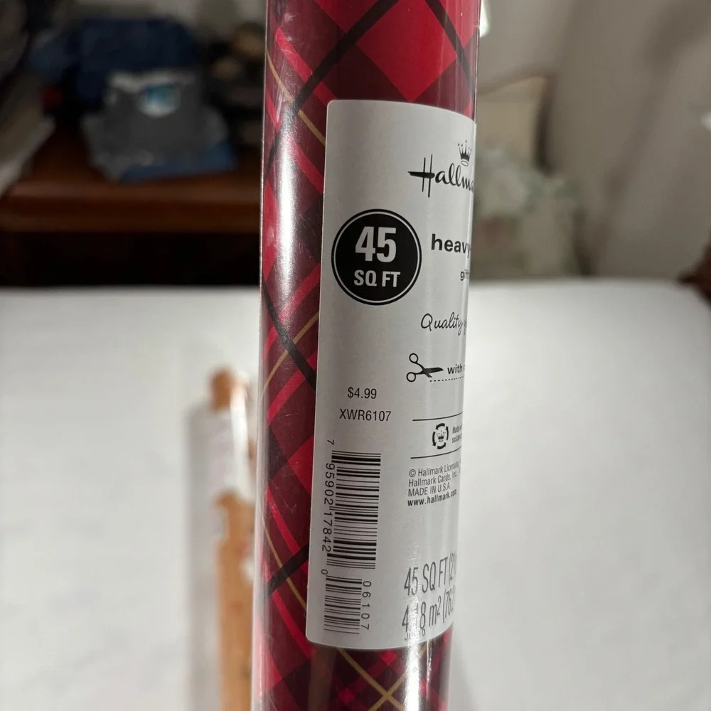 Hallmark Sleigh Hill Gift Wrap Bundle 4 Rolls Red Plaid Snowman New Heavyweight